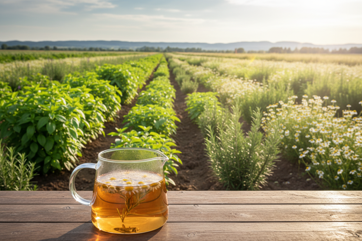 Herbal tea cup with mullein, peppermint and eucalyptus for respiratory support