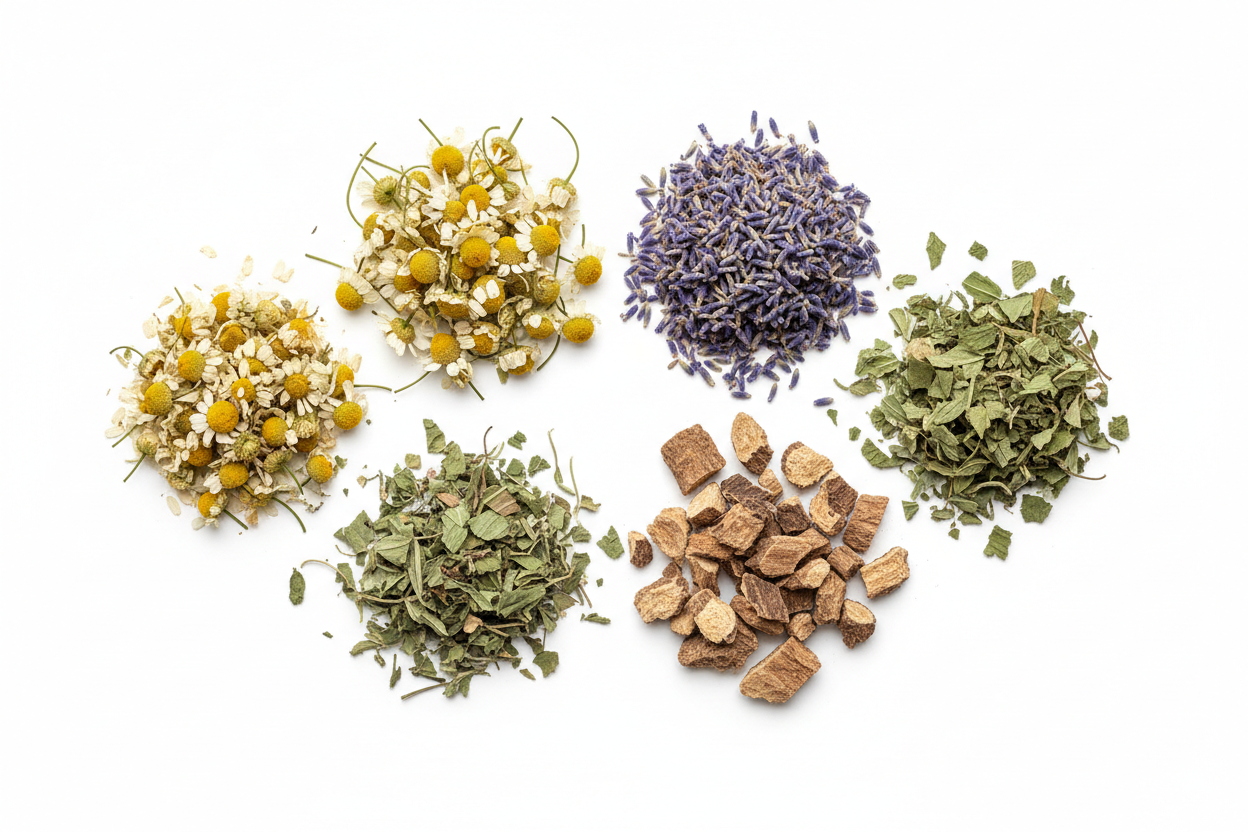Deep Sleep herbal tea blend with chamomile lavender and valerian root