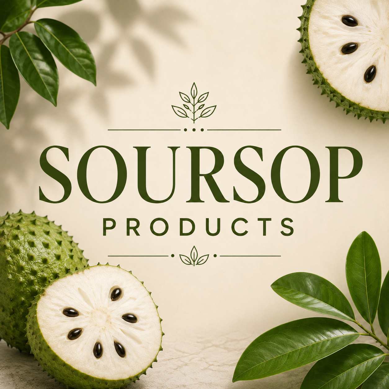 Soursop Products collection banner with botanical tropical wellness design.