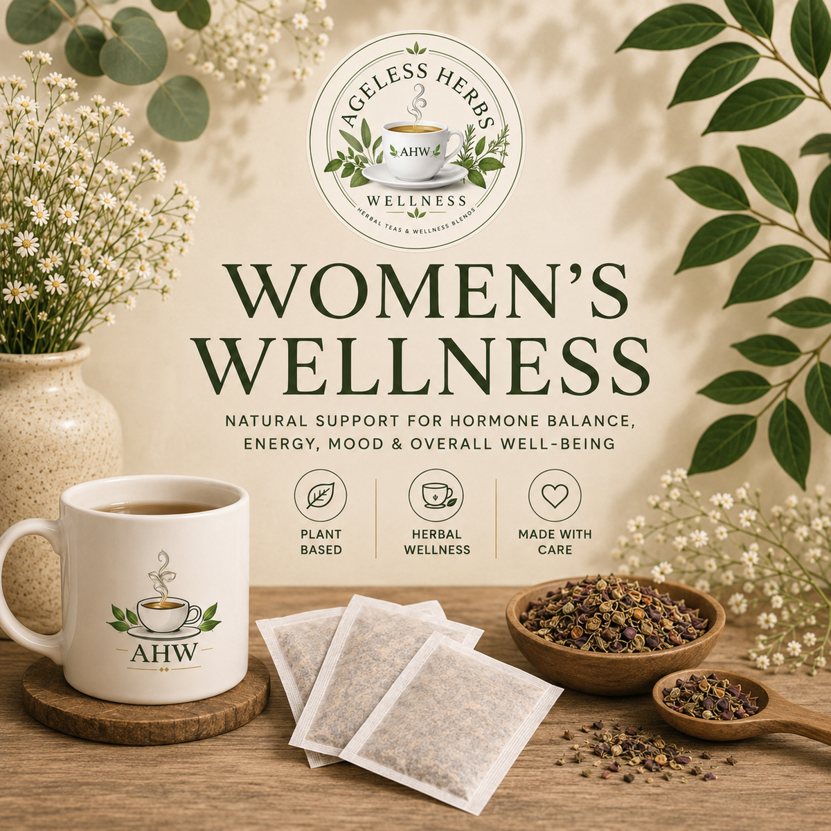 Women's Wellness collection banner by Ageless Herbs Wellness with botanical wellness design.