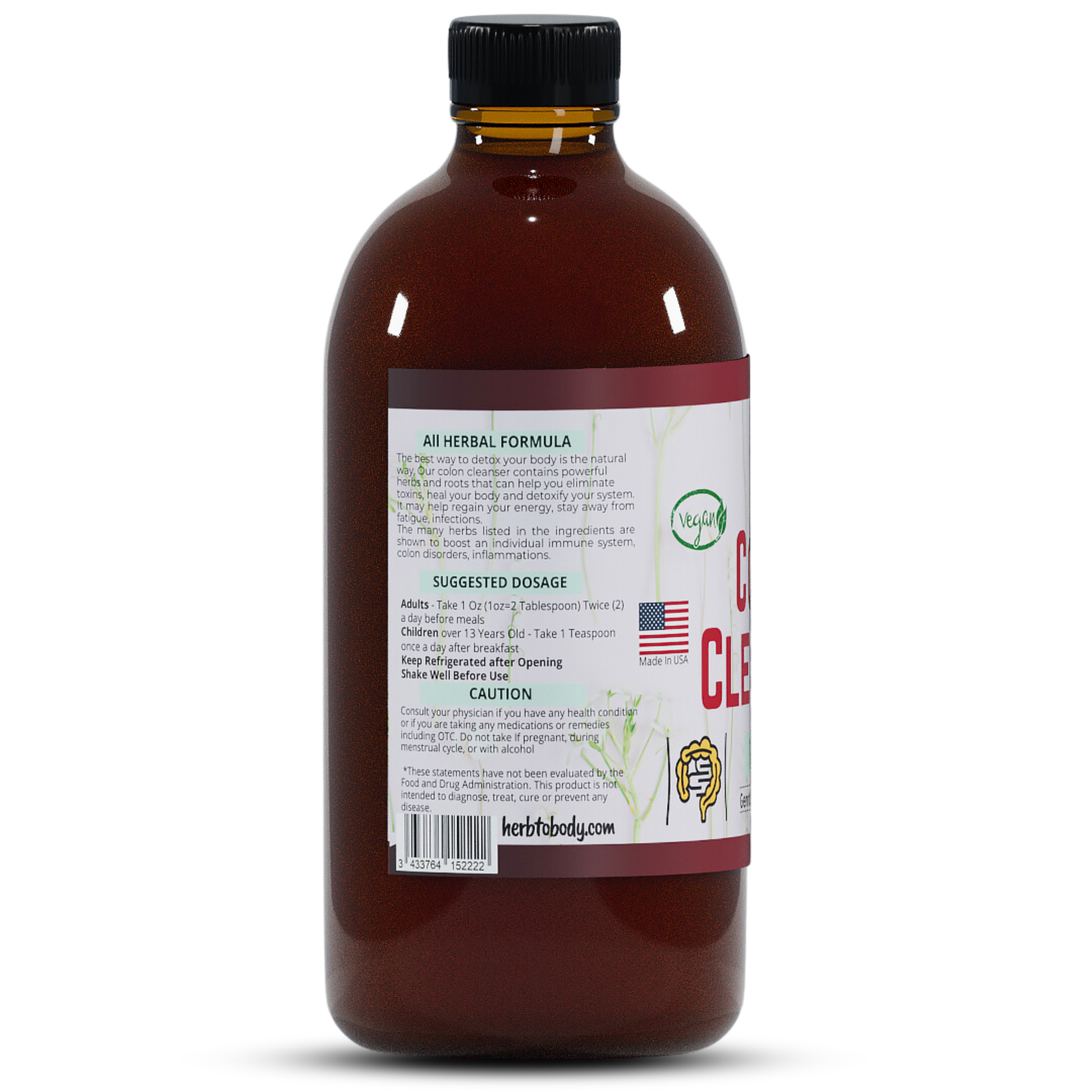 Bottle of herbal supplement with label on a white background