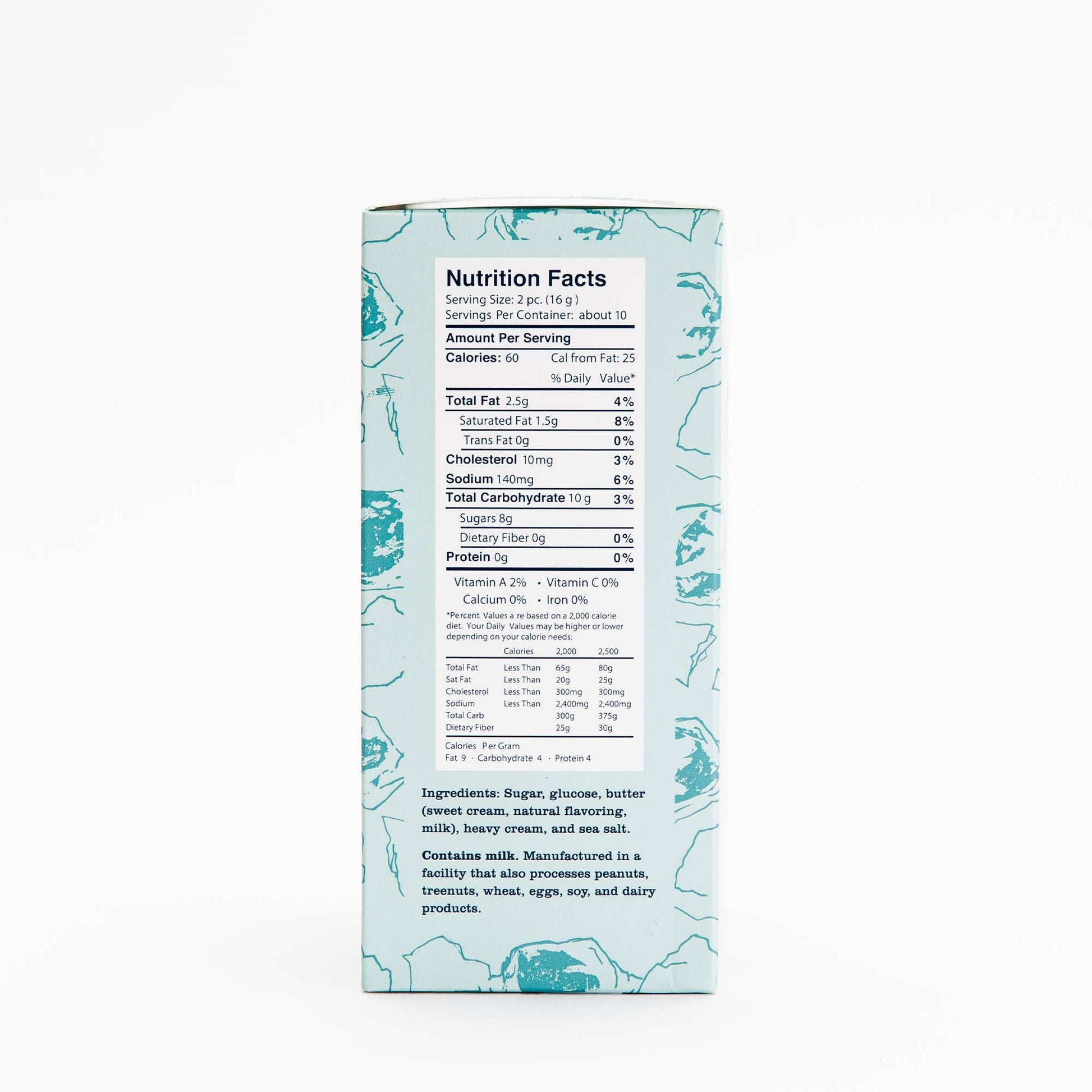 Nutrition facts label on a light blue background