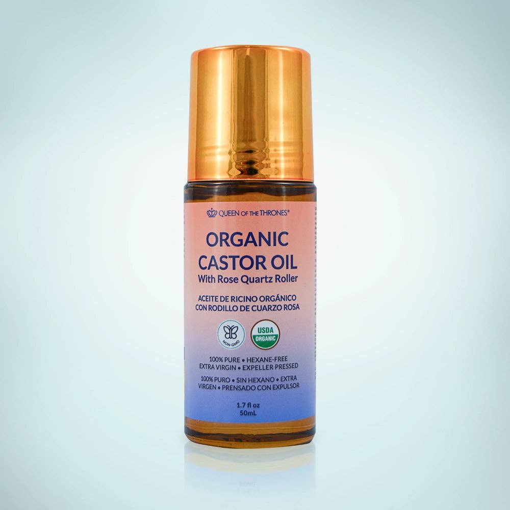 Queen of the Thrones® Organic Castor Oil with Rose Quartz Roller