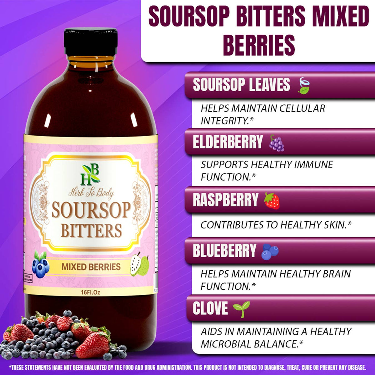 Soursop Bitters Mixed Berries Herbal Tonic – 16 oz