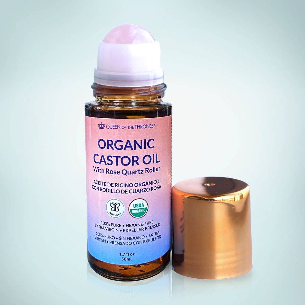 Queen of the Thrones® Organic Castor Oil with Rose Quartz Roller