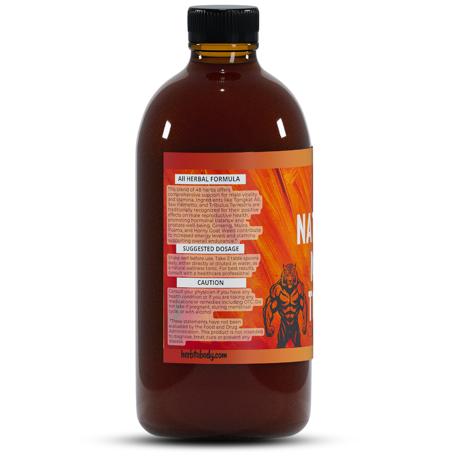 Bottle with an orange label on a white background