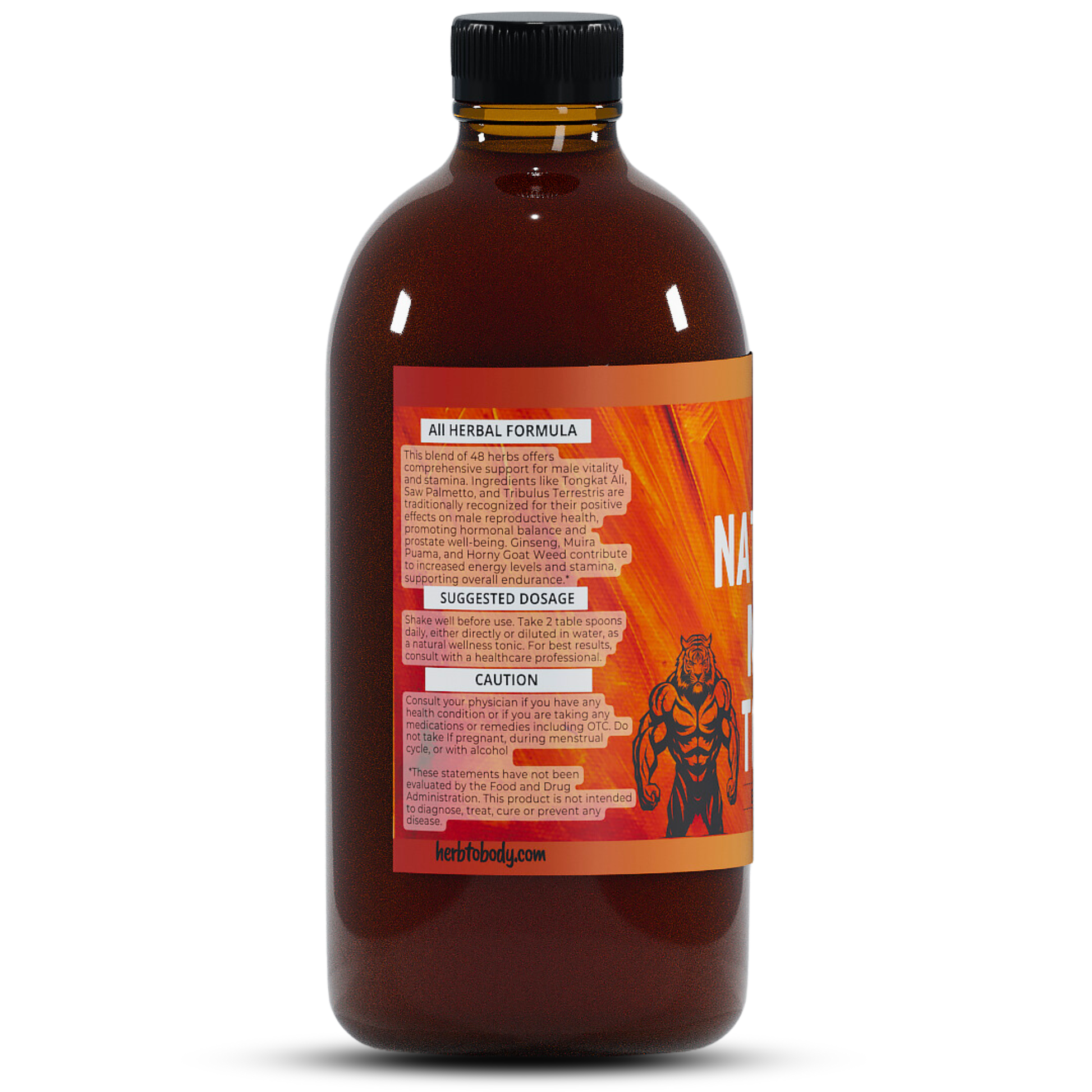 Bottle with an orange label on a white background