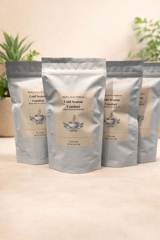 Four packages of Ageless Herbs Wellness Cold Season Comfort