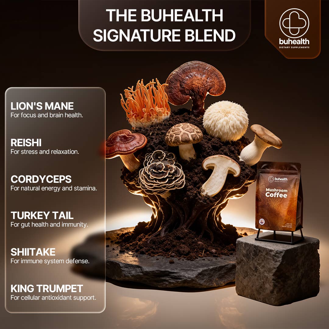 Buhem Health Mushroom Medium Roast Coffee & 6 Adaptogenic
