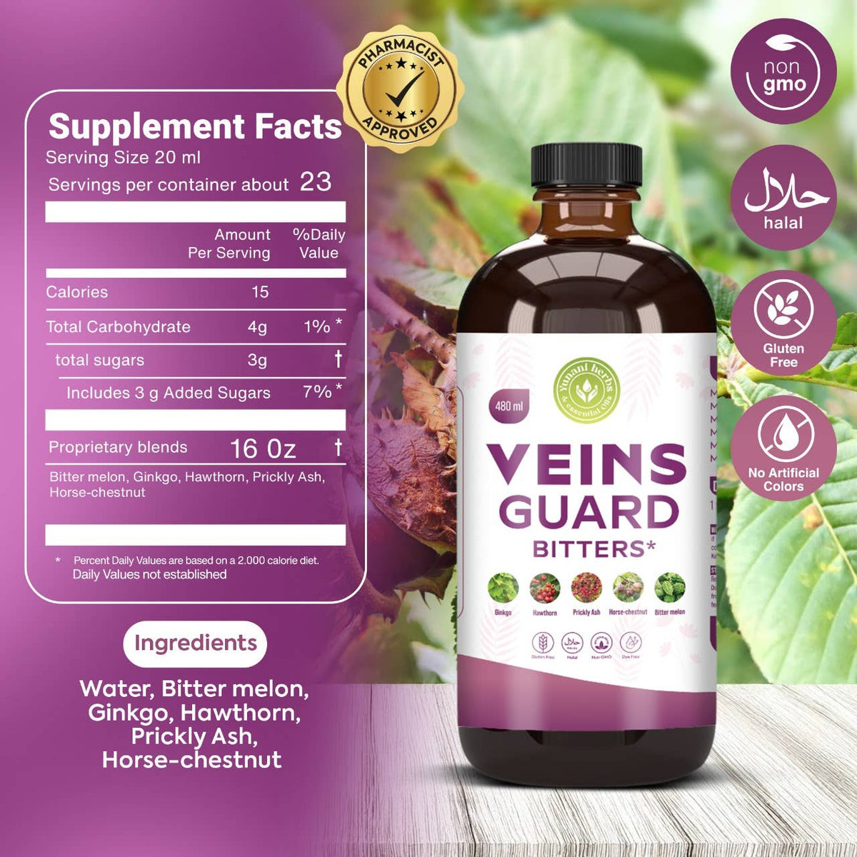 Vein Guards Bitters – Herbal Wellness Tonic 480 mL