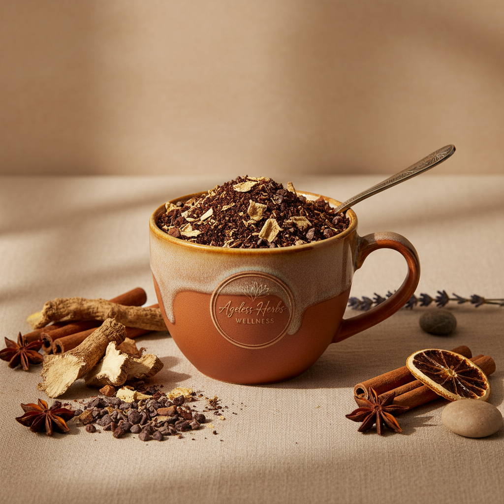 Chicory Root, Dandelion Root, Cacao Nibs, and Cinnamon Coffee - Ageless Herbs Wellness