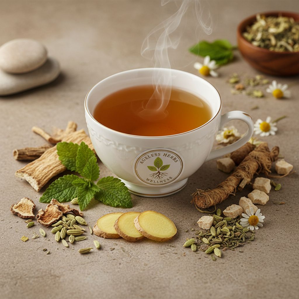 Chicory Root, Fennel Seed, Ginger Root, Lemon Balm, Marshmallow Root, Dandelion Root, and Chamomile Tea - Ageless Herbs Wellness