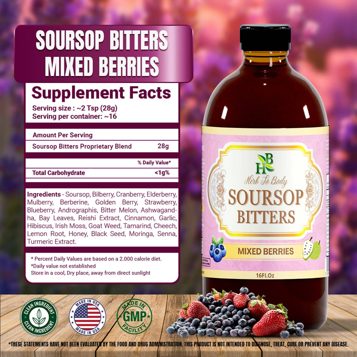 Soursop Bitters Mixed Berries Herbal Tonic – 16 oz