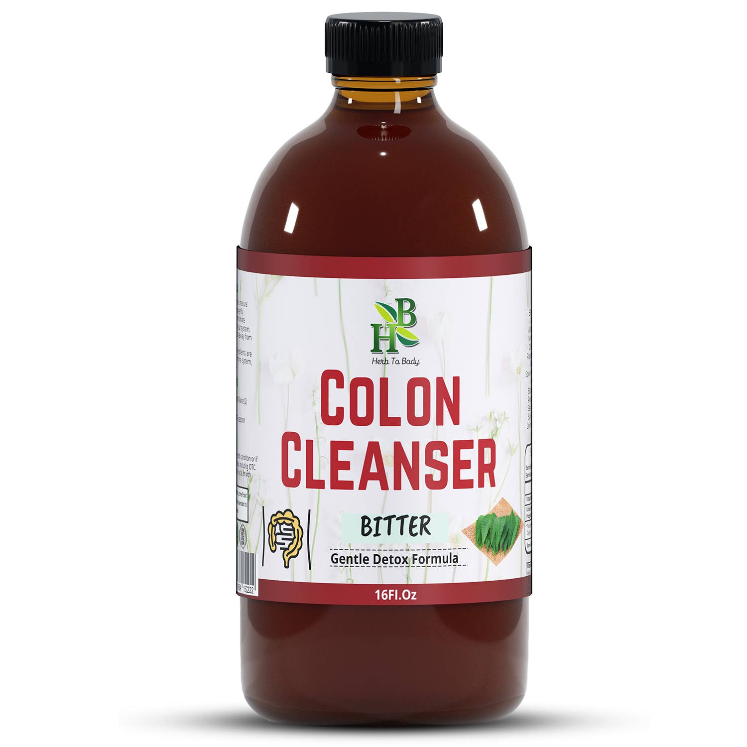Bottle of colon cleanser with a label on a white background