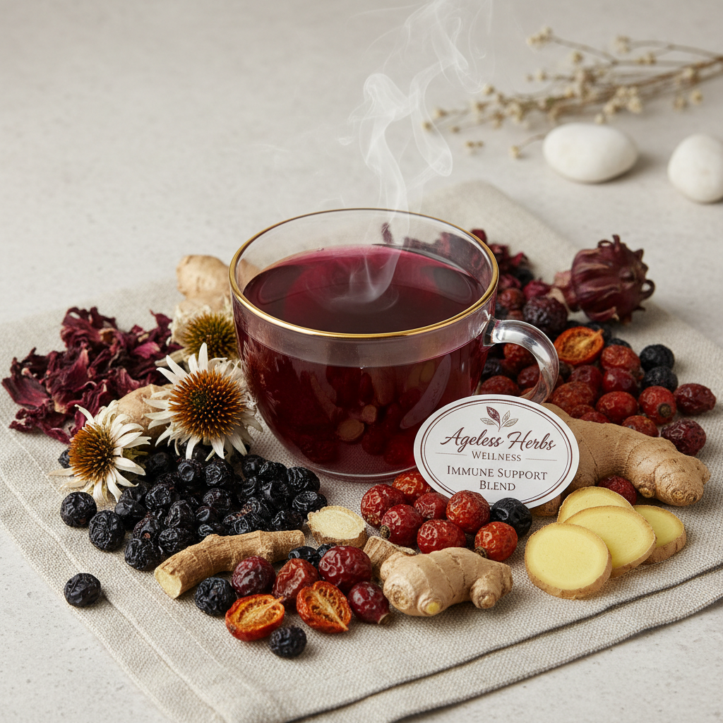 Elderberry, Echinacea, Rosehips, Ginger, and Hibiscus Tea - Ageless Herbs Wellness