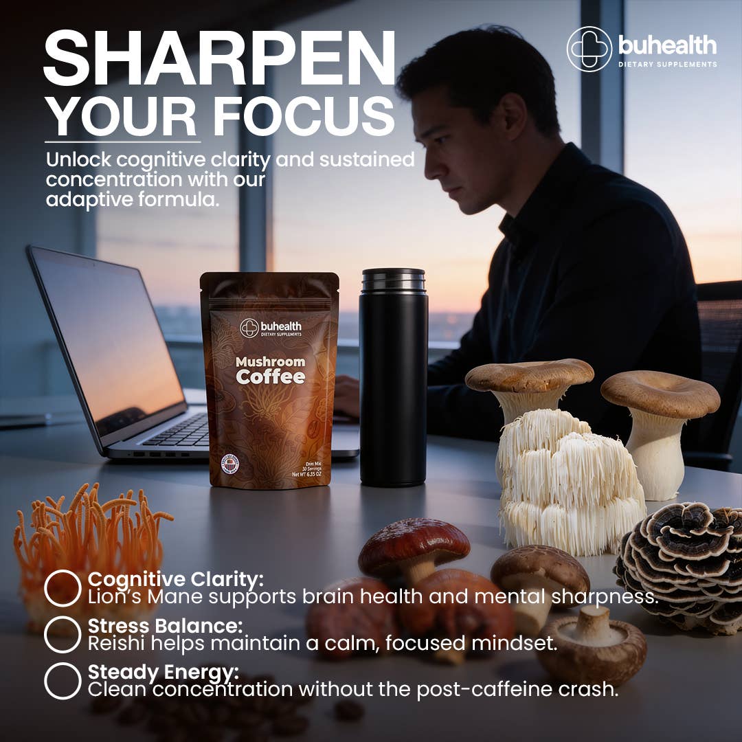 Buhem Health Mushroom Medium Roast Coffee & 6 Adaptogenic