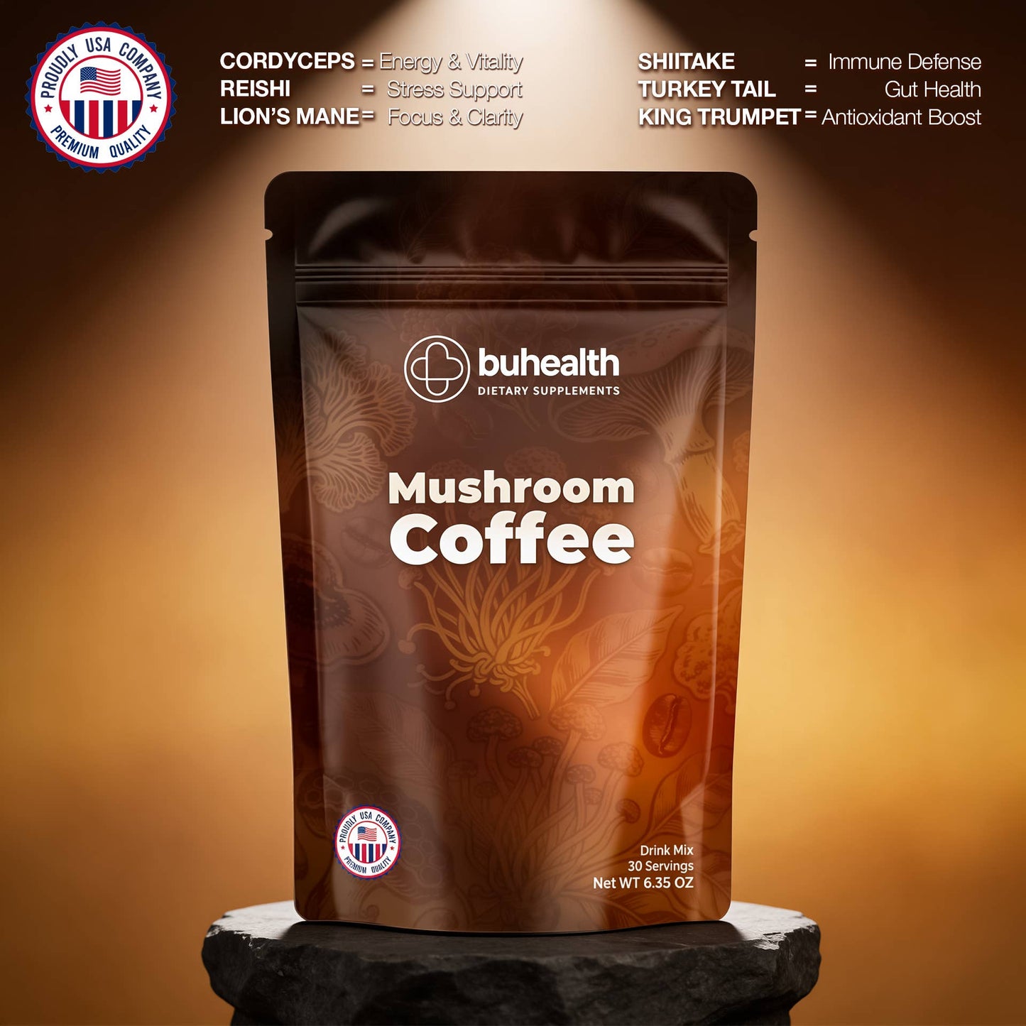 Buhem Health Mushroom Medium Roast Coffee & 6 Adaptogenic