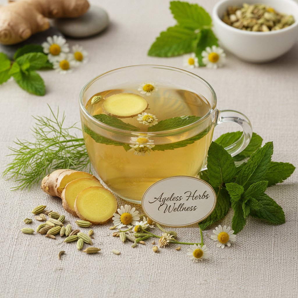 Fennel, Ginger, Peppermint, Chamomile, and Lemon Balm Tea - Ageless Herbs Wellness