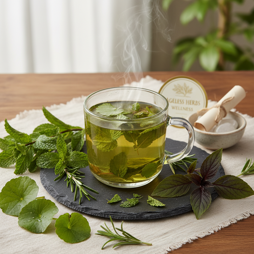 Gotu Kola, Peppermint, Rosemary, and Tulsi Tea - Ageless Herbs Wellness