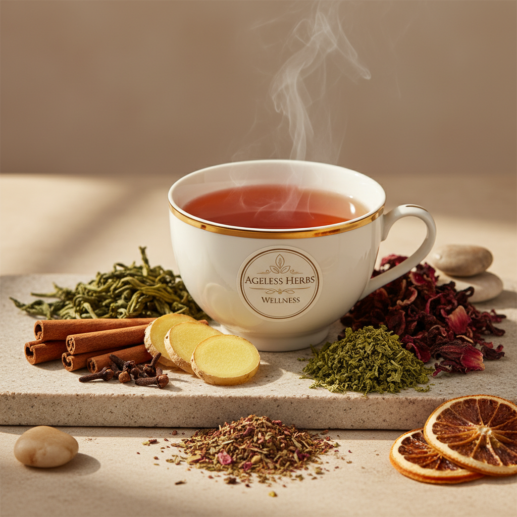 Green Tea, Cinnamon, Ginger, Cloves, Nettle, and Hibiscus Tea - Ageless Herbs Wellness