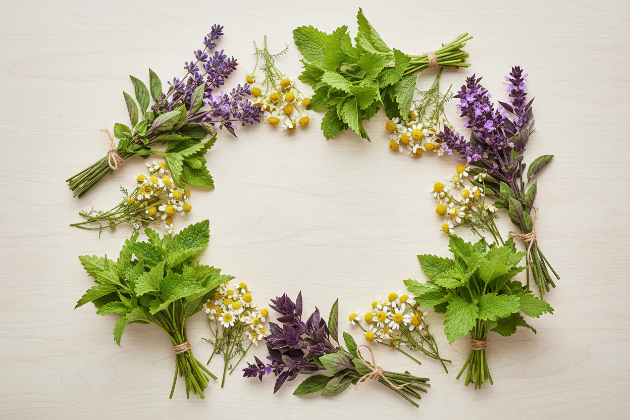 Herbs on table with clean background