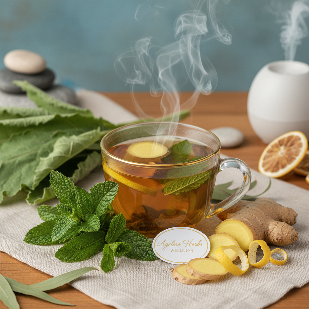 Mullein, Peppermint, Eucalyptus Leaf, Ginger, and Lemon Peel Tea - Ageless Herbs Wellness