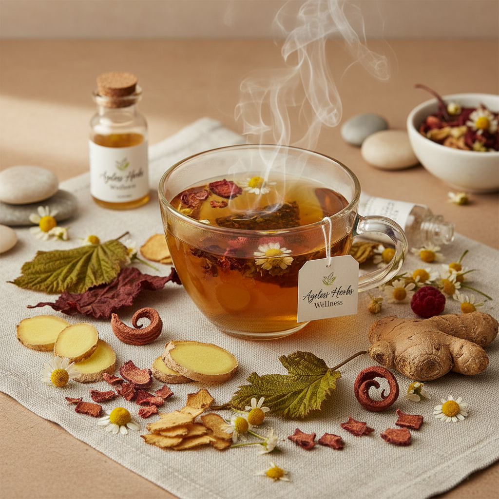 Raspberry Leaf, Ginger, Chamomile, and Cramp Bark Tea - Ageless Herbs Wellness